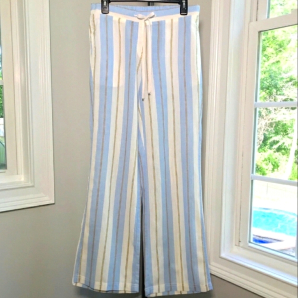 Tommy Bahama Blue White and Tan Striped Wide Leg Pants